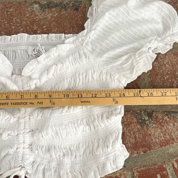 Japna White Cinched Smocked Crop Top Large - Picture 5 of 6